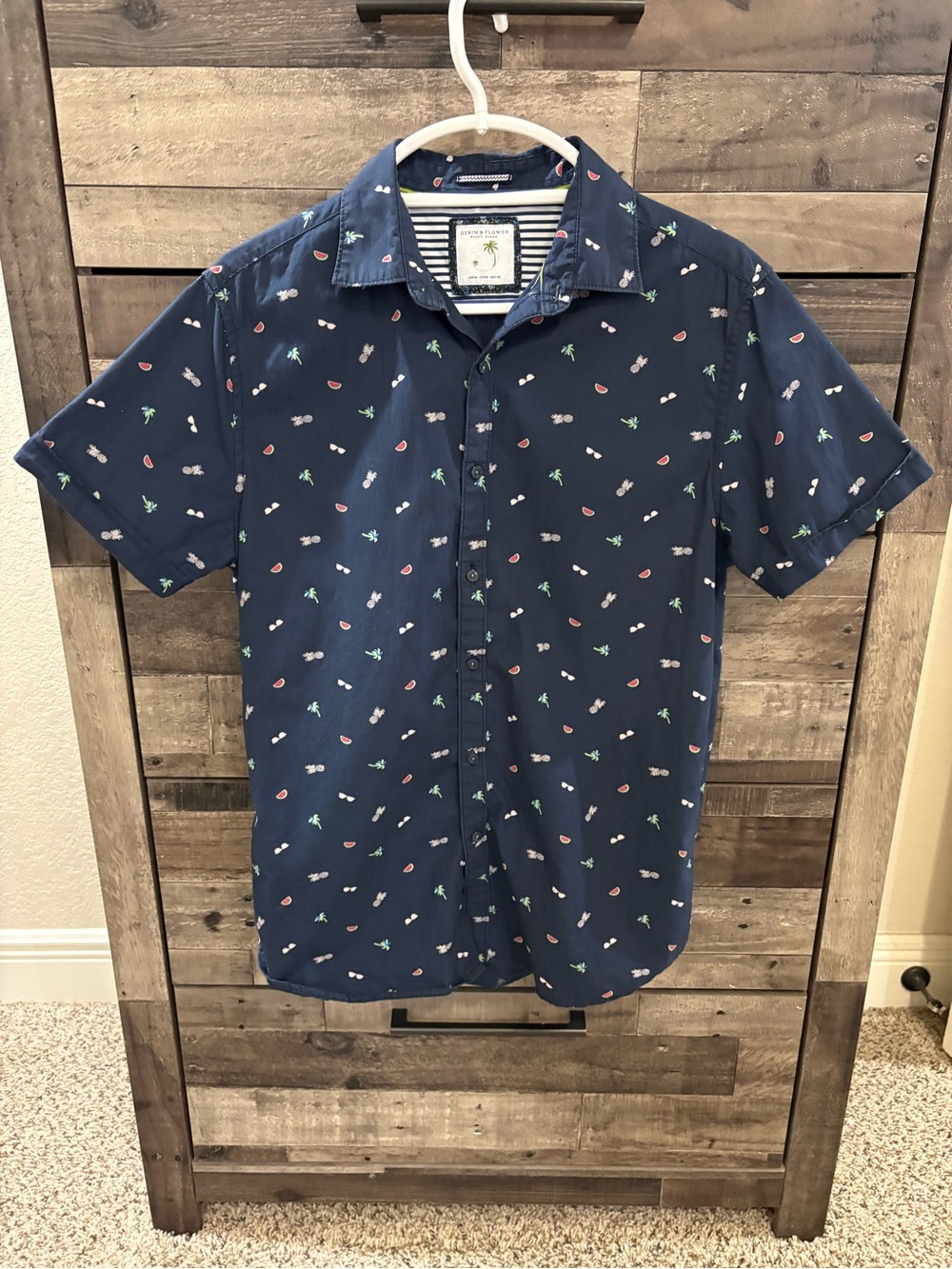 Denim & Flower by Ricky Singh Men’s Medium Tropical Hawaiian Shirt